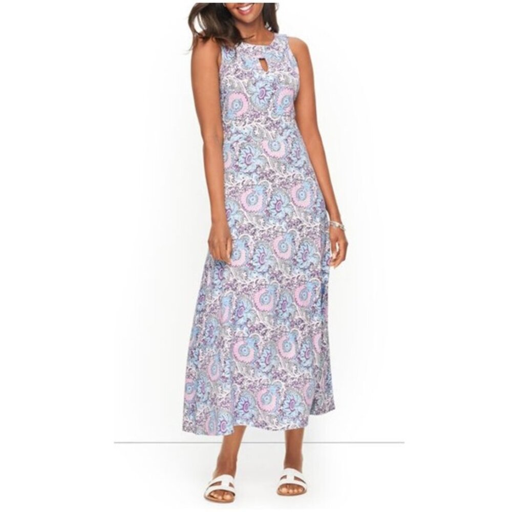 Talbots Sleeveless Cutout Multicolor Floral Cotton Jersey Midi/Maxi Dress Size S